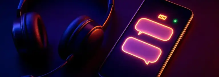 Customer contact theme with a headset and chat bubbles on a phone