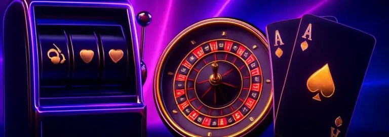 Casino classics in a row: a slot machine, roulette and playing cards